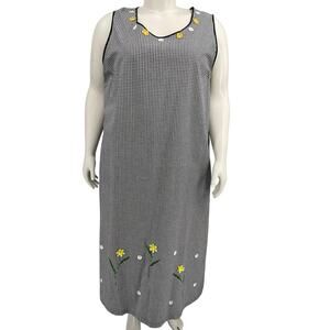 Lemon Grass Woman Black White Gingham Yellow Daisy Sleeveless Cotton Maxi 2X